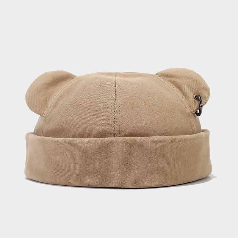 Streetová móda Medvědí uši a železný kroužek Klobouk bez krempy - Unisex Trendy Korejský Hip Hopový Styl