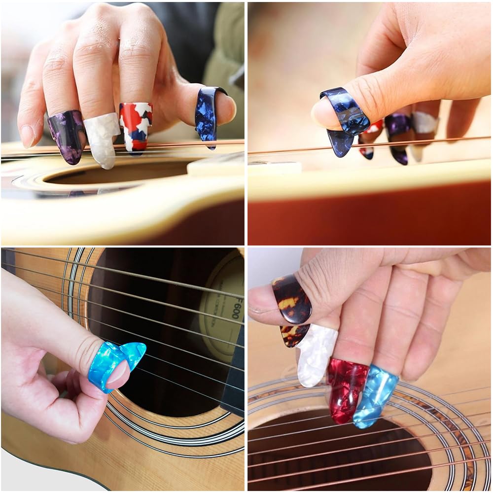 YFFSFDC Guitar Thumb Picks Finger Picks 12 Picks Total Each of Medium and Flat Thumb Picks and Index Finger Guitar Finger Protection Set for Beginners