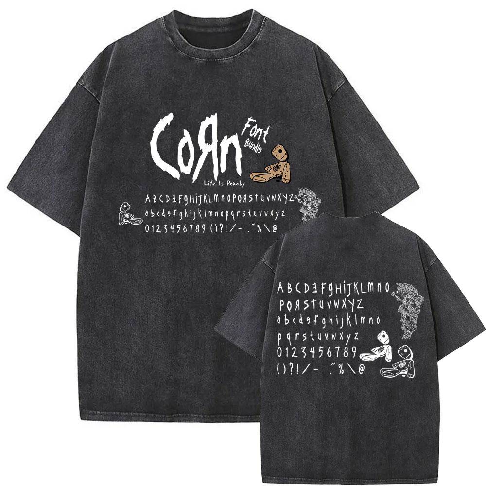 Washed Vintage Rock Band Korn Follow The Leader Double Sided Print Tshirt Rare Nu Metal Music Tees Men Gothic Oversized T Shirt