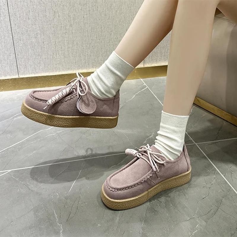Zapatos para Mujer Mocasines Gamuza Cuero Genuino Estilo Británico Con Cordones Zapatos de Estudiante Mujer Talla Grande Zapatos Clásicos para Mujer