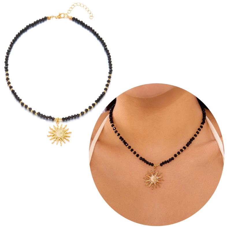 Stylish Acrylic Sun Pendant Bohemian Necklace Versatile Layering Jewelry Accessory For Casual Or Formal Outfits