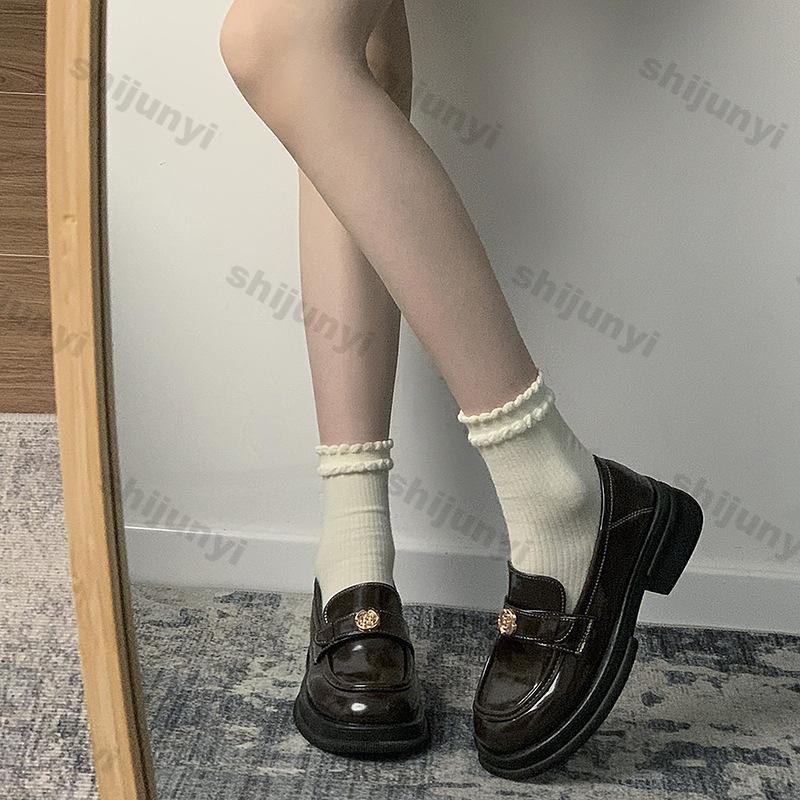 Women's Flats Loafers Spring New British Style Black Thick Soled Leather Shoes Ladies Fashion Soft Sole Slip on Single Shoes