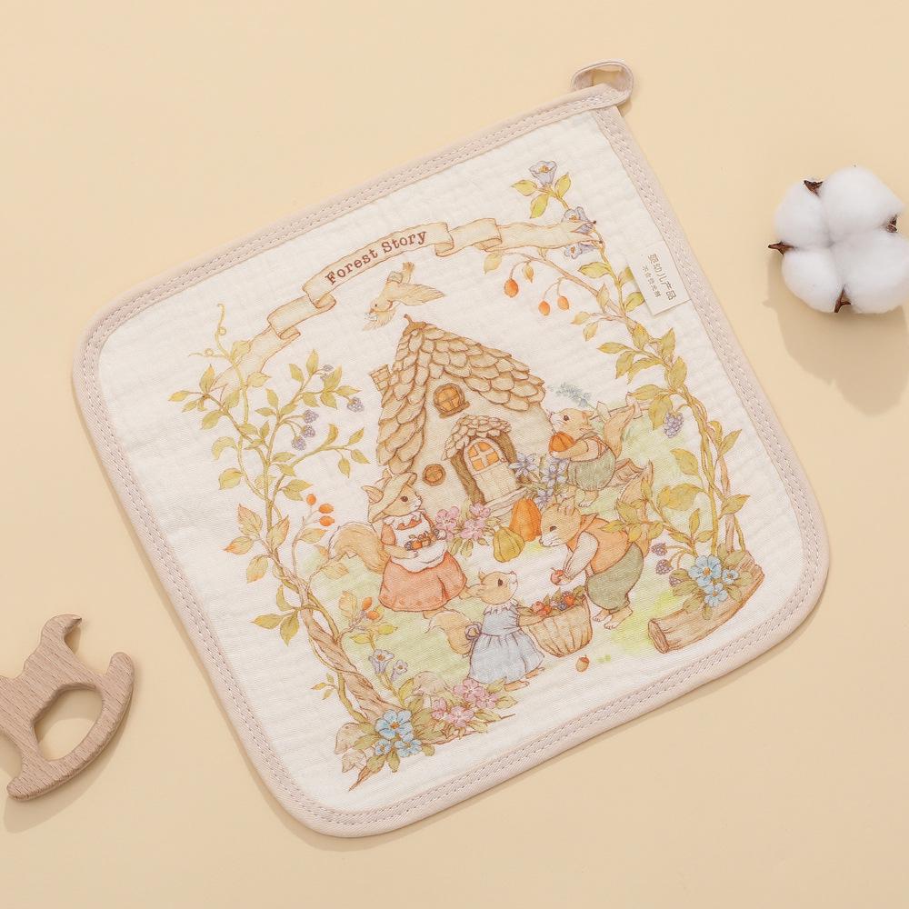 Four-Layer Gauze Cartoon Baby Towel: Absorbent Kindergarten Bib and Handkerchief.