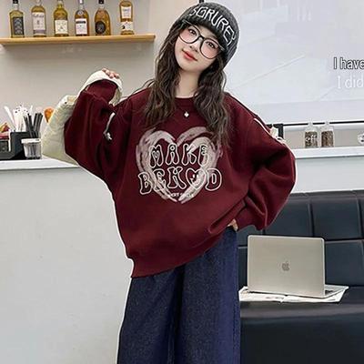 Girls' Fleece-Lined Spliced Sweatshirt: Stylish Autumn/Winter Pullover for Kids