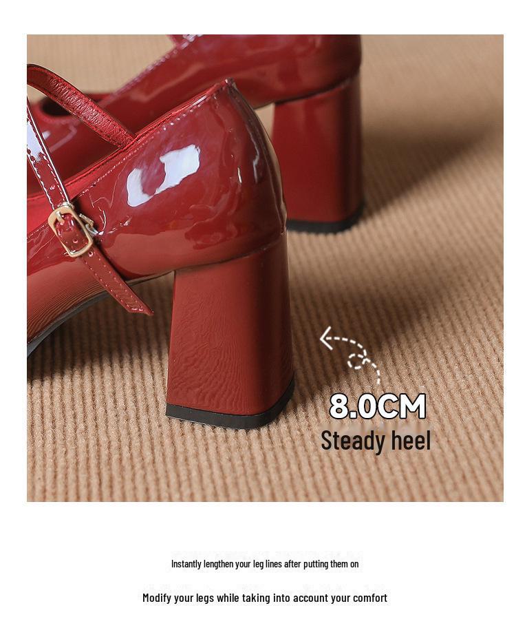 Sapatos Mary Jane de Couro de Vaca com Plataforma e Salto Alto para Mulheres - Impermeáveis, Retrô, com Tira de Fivela e Salto Grosso