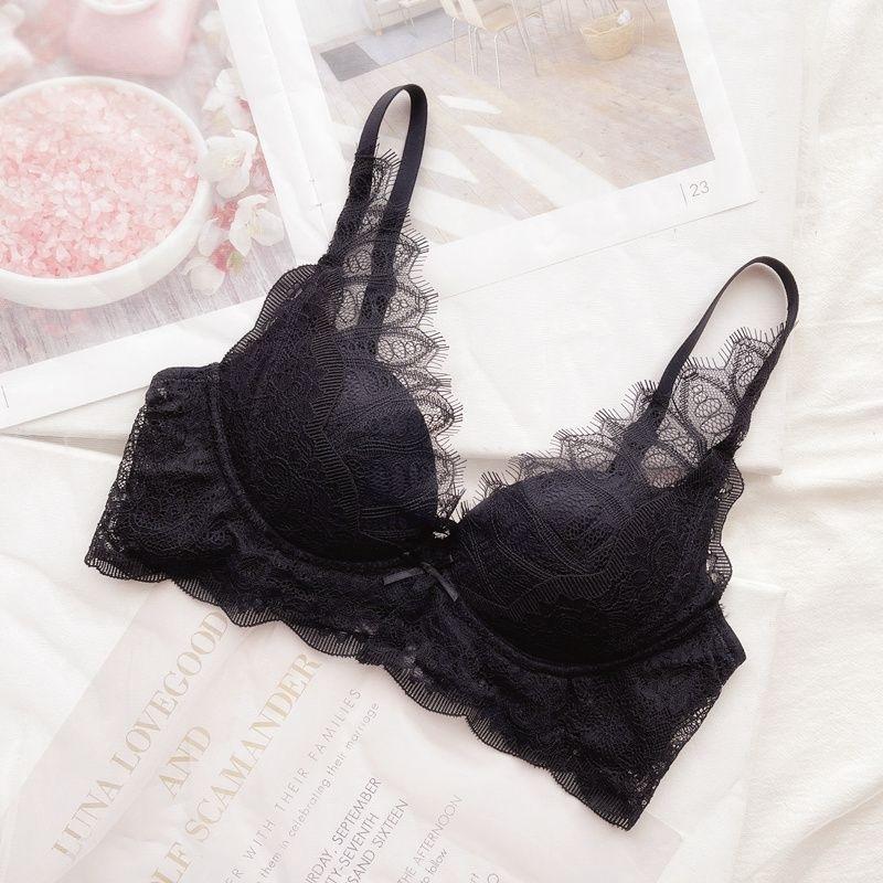 Underwear Women's Small Breasts Gather Autumn and Winter Thickened Rimless Lace Bra Set To Close Sub-breasts Anti-sagging Internet Celebrity Bra