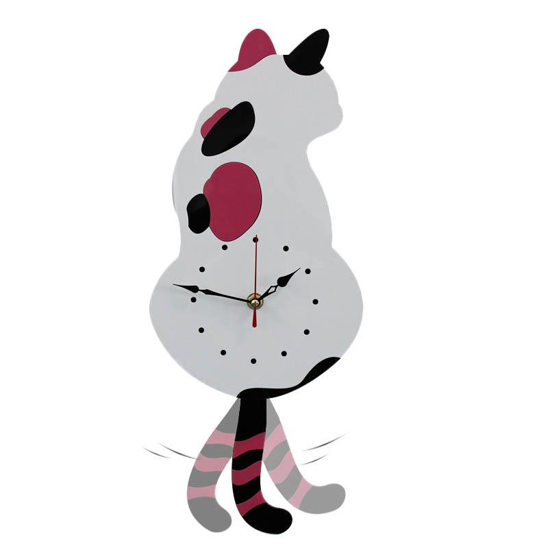Rocking Tail Cat Hanging Clock Modern Children's Room Moving Tail Cat Clock Acrylic Mute Quartz Clock Acrylic Mirror Stickers