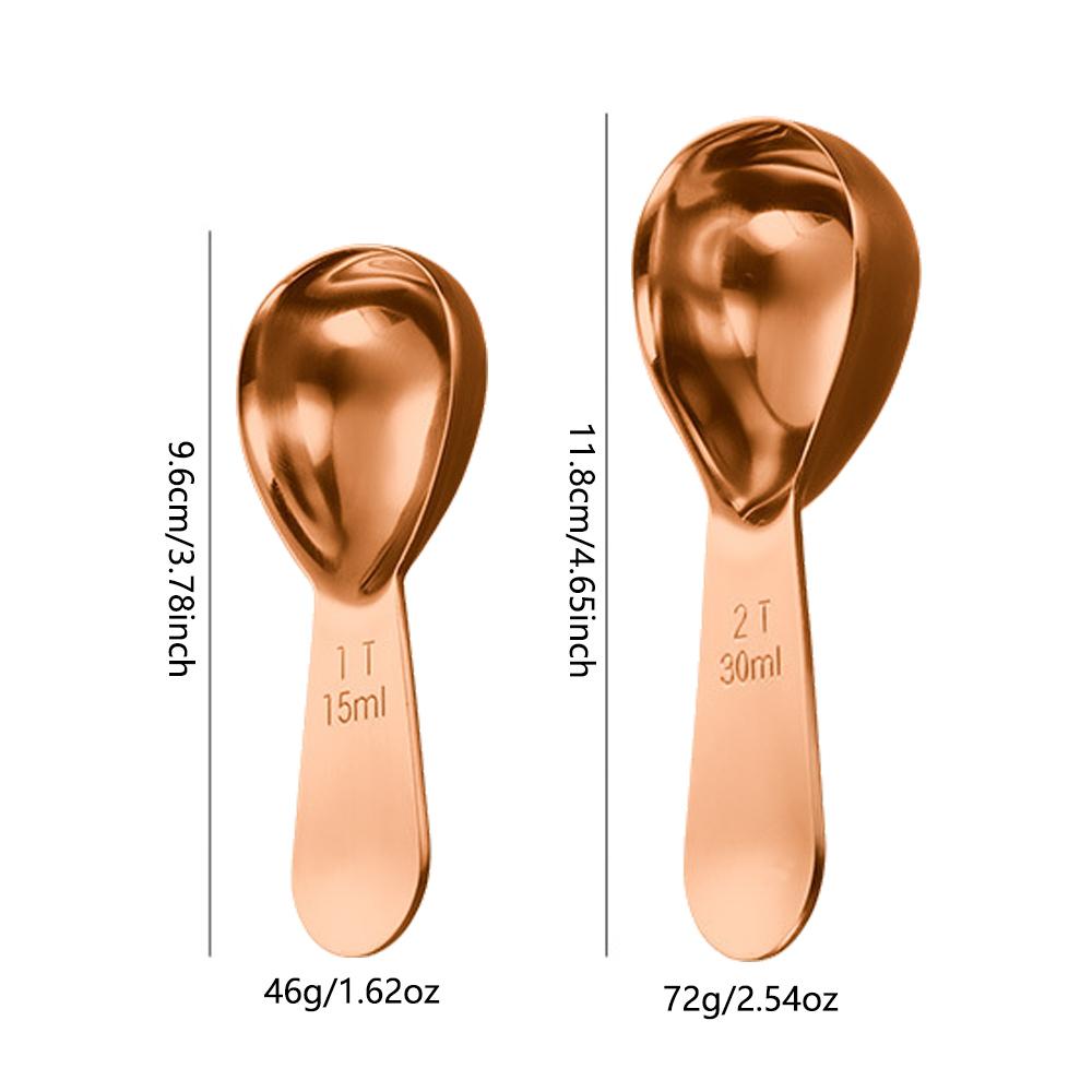 2Pcs Stainless Steel Coffee Bean Measuring Spoon Powder Scoop with Graduated Scale 30ml 15ml Baking Tools