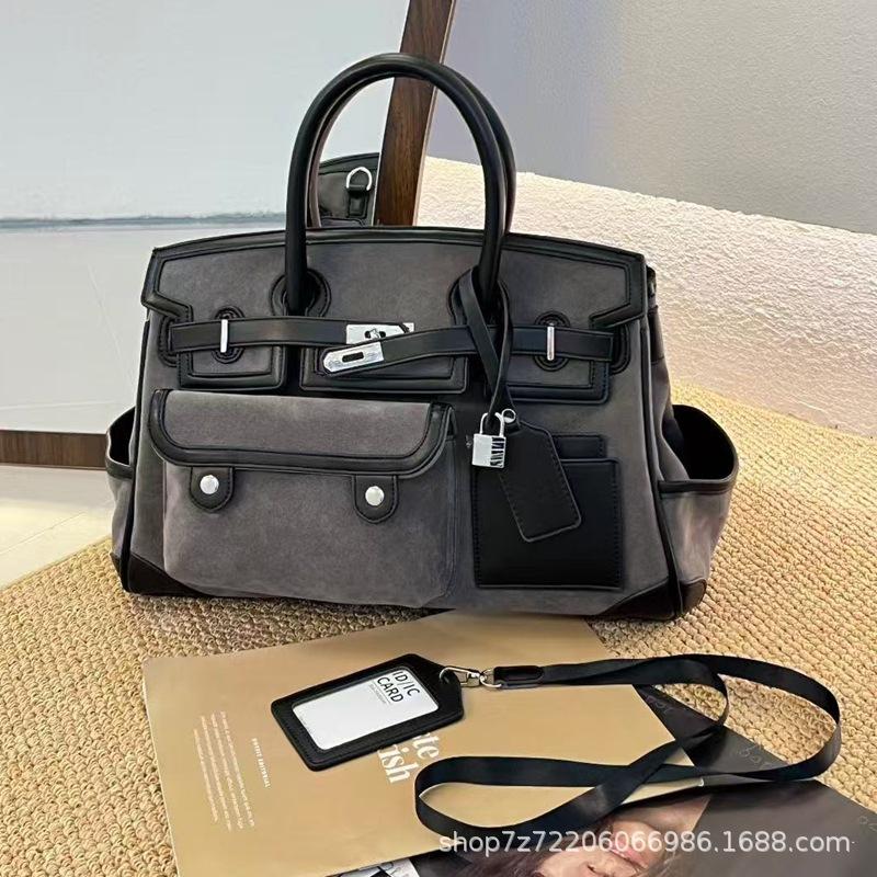 

Новая ретро-сумка из коровьей кожи с отстегивающимся плечевым ремнем и однотонная сумка-кроссбоди с текстурой натуральной кожи, ручная сумка-цепочка для женщин 38x13x24cm серый