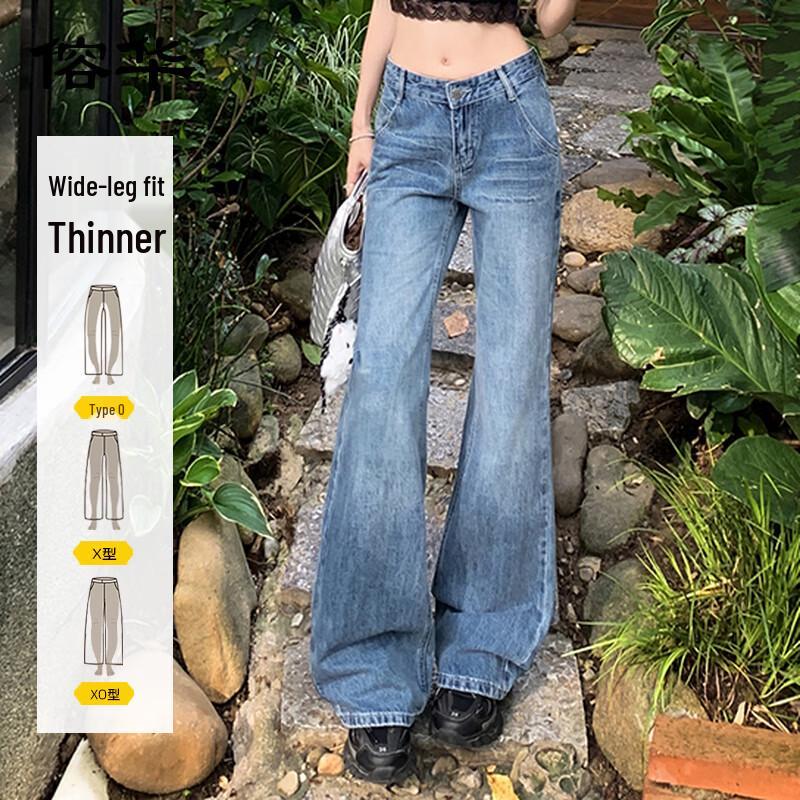 

Yonghua Women s Vintage Blue Wide-Leg Straight Jeans L