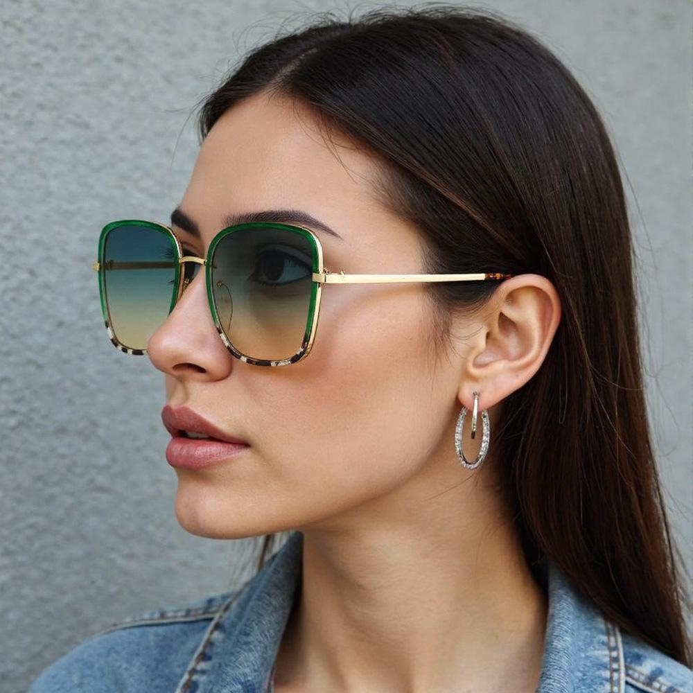 Light Luxury Sunglasses for Women Men Square Large Frame Metal Decoration Fashion Glasses Daily Styling