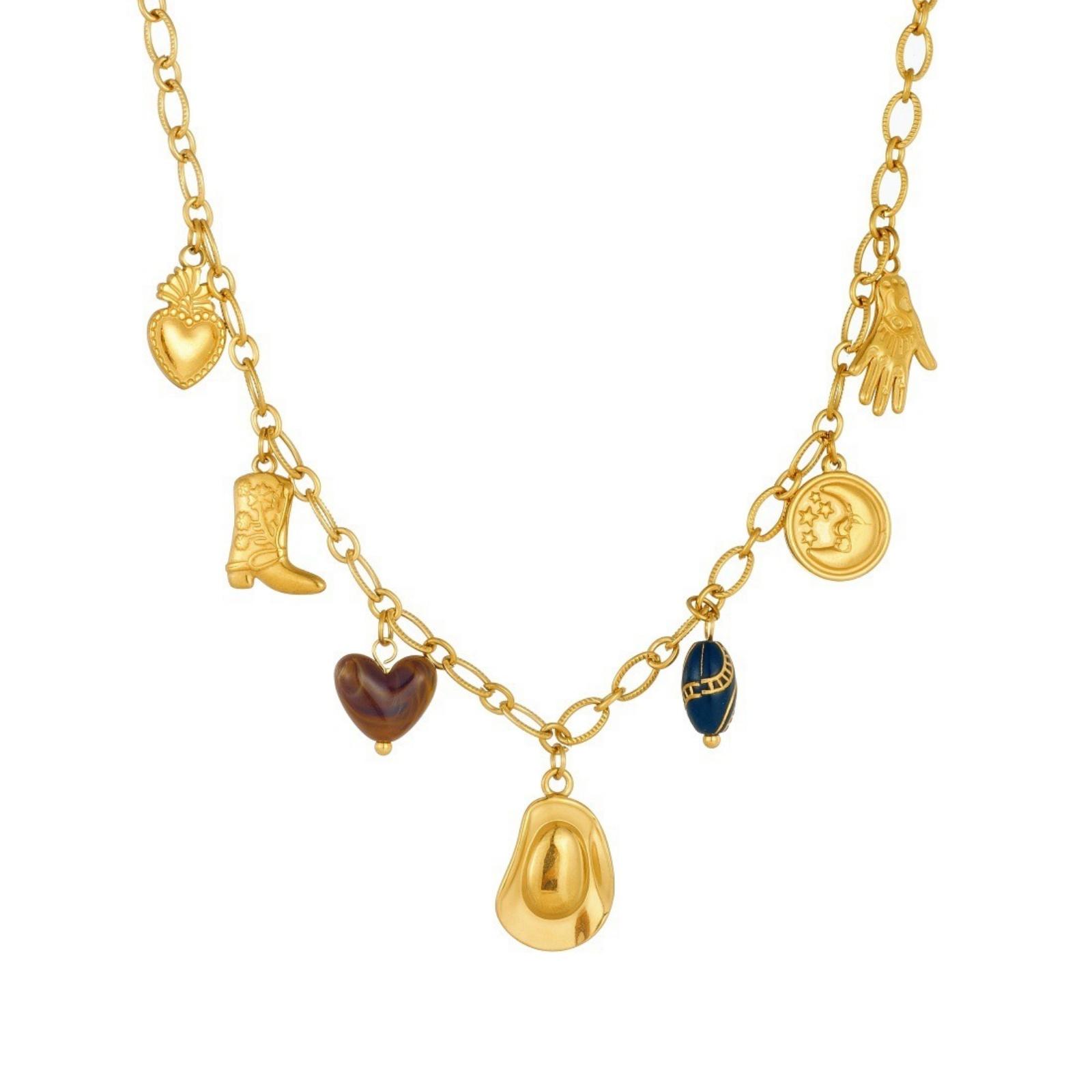 

1Piece Boots Pendant 18K Gold Plated Charm Necklace 304 Stainless Steel 40cm(15.7 )+6cm(2.4 ) For Women West Cowboy Stylish Gift