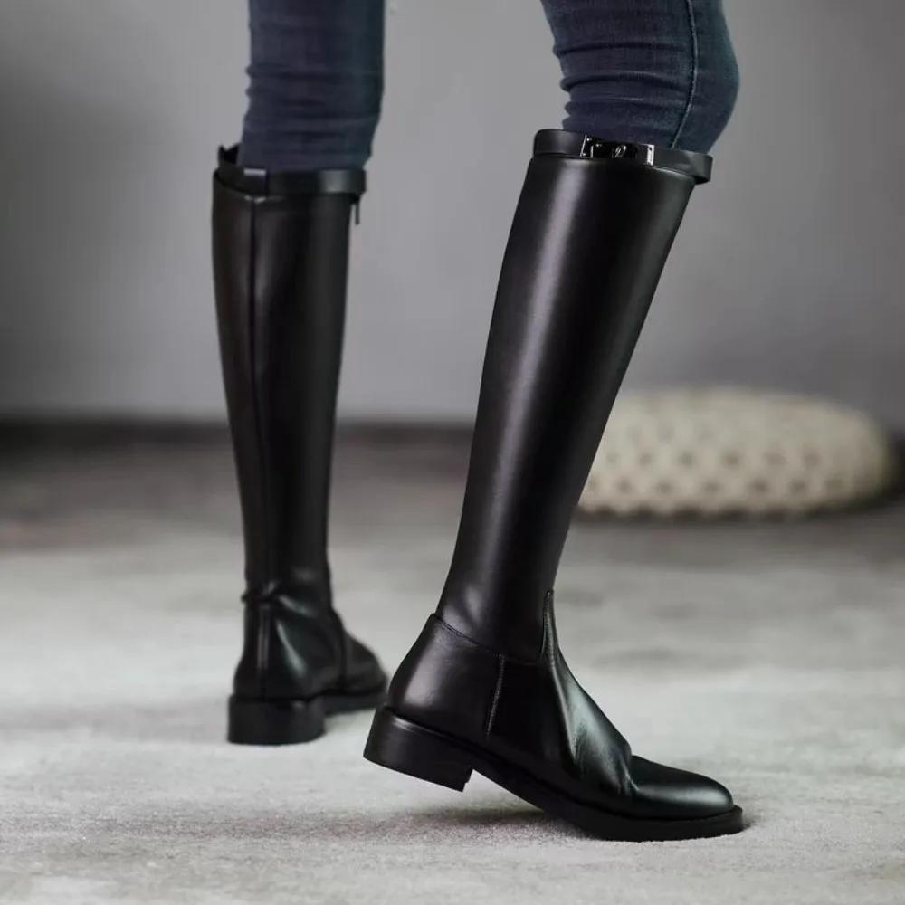 Iarnă 2025 Toamnă Elegant Cu Toc Mic Cizme Lungi pentru Femei Confortabile la Promoție Încălțăminte Pu Până la Genunchi Pantofi Femeie
