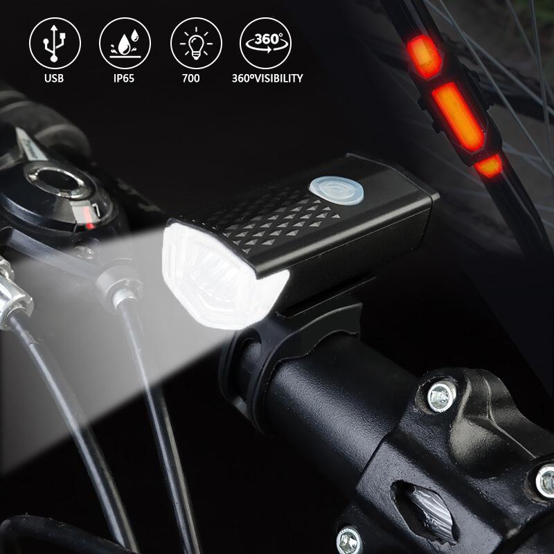 2pcs Bike Bicycle Light USB LED Rechargeable Set MTB Road Bike Front Back Headlight Lamp Flashlight Cycling Light Cycling Acces