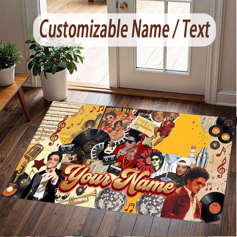 Custom Name Crystal Velvet Rug,Bruno Mars Comfortable Anti Slip Floor Mat For Room Decoration