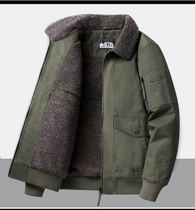 Men's Casual Fleece-Lined Warm Workwear Jacket – Retro Turn-Down Collar Coat for Autumn and Winter.