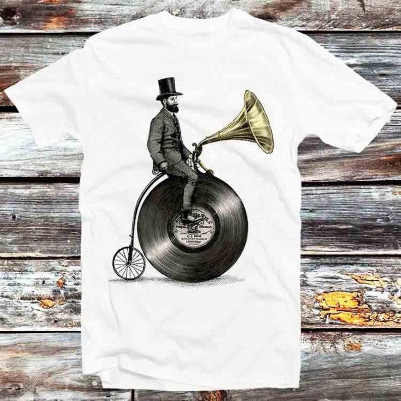 

Футболка Music Man Farthing Gramophone Bike, 230 г/м², 100% хлопок, винтажная ретро-футболка, крутой подарок для мужчин и женщин, унисекс, мультяшный аниме-топ, футболка B369 XXS белый