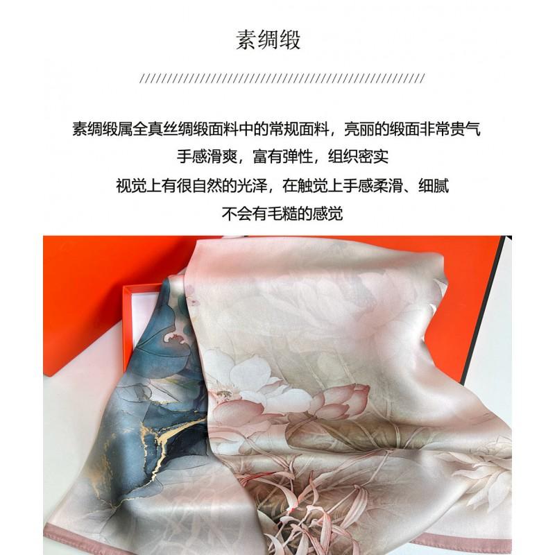Womens Silk Scarf 90cm Square Vintage Elegant Versatile Satin Shawl