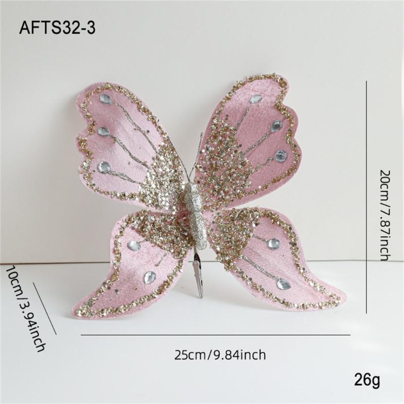 Bruchfeste Samt Schmetterlingsdekorationen für Weihnachtsbaum 25 cm Glitzernde Flügel Innen Außen Festival Partyzubehör