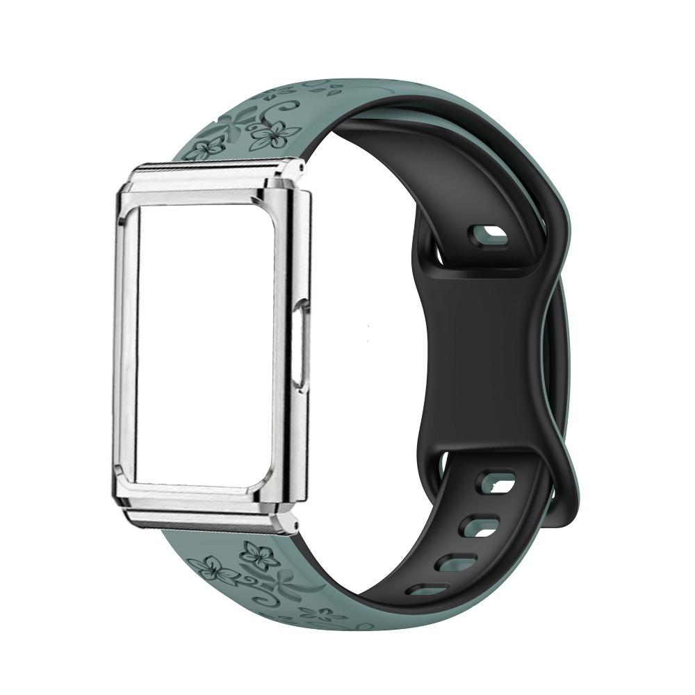 Metalowa rama etui ochronne + Dwukolorowy wytłaczany silikonowy pasek do Huawei Band 11 Pro