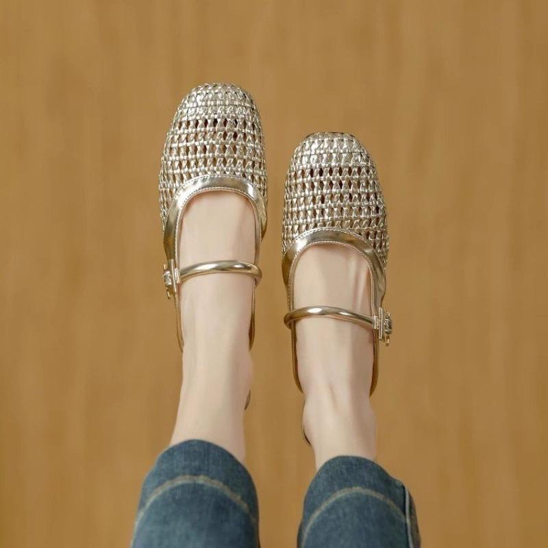 Fashion Women's Summer New Fashion Temperament Cutout Breathable Half Slippers Block Heel Soft Sole Muller Slippers