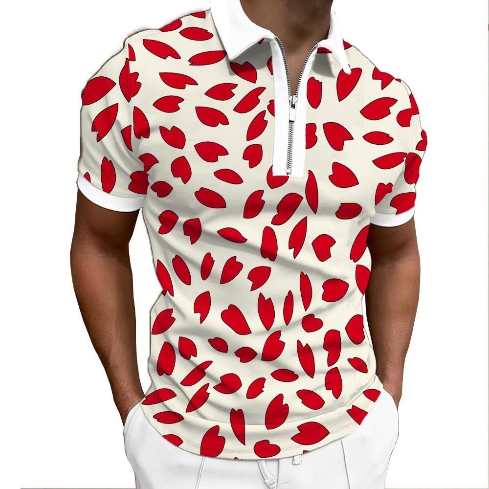 Halloween Print Short Sleeve Zip Polo, Trendy Casual Top