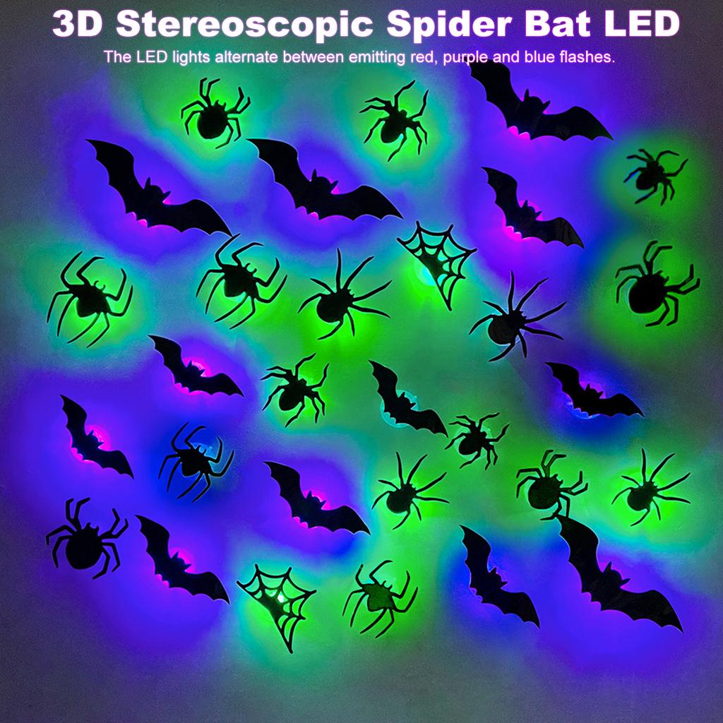 LED Glow Wall Stickers Lighted Wall Stickers Halloween 3D Bat Wall Stickers for Wall Window Indoor and Outdoor Decor