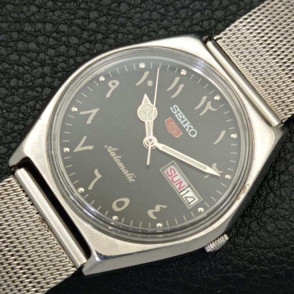VINTAGE SEIKO 5 AUTOMATIC JAPAN 6309A MENS ARABIC BLACK DIAL WATCH A701319-5 R206a-a701319