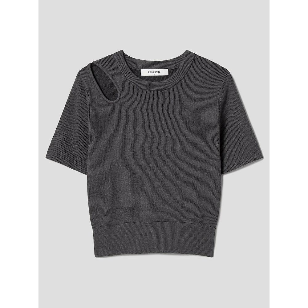 8SECONDS Shoulder Cutout Ribbed Knit Ash