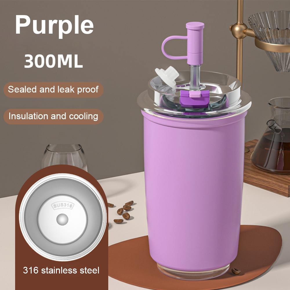 300ML Stainless Steel Coffee Cup With Straw Travel Insulated Water Bottle For Tea Coffee Mugs Leakproof Thermos Mug BPA Free