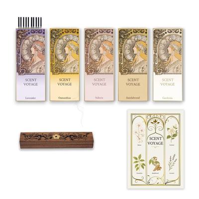 SCENT Incense Set with 5 Including and Cherry Made In Incense Burner VOYAGE Low-Smoke Scents, Sandalwood, Osmanthus, Blossom. Japan. Ash-Free
