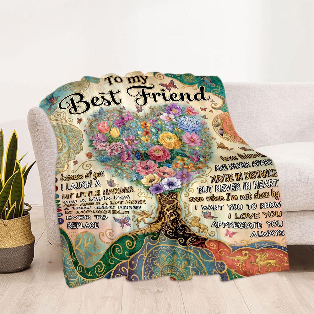 Friendship Poem Blanket Blanket Comfortable Great for Chair Seaside Livingroom Four Seasons Multipurpose Modern