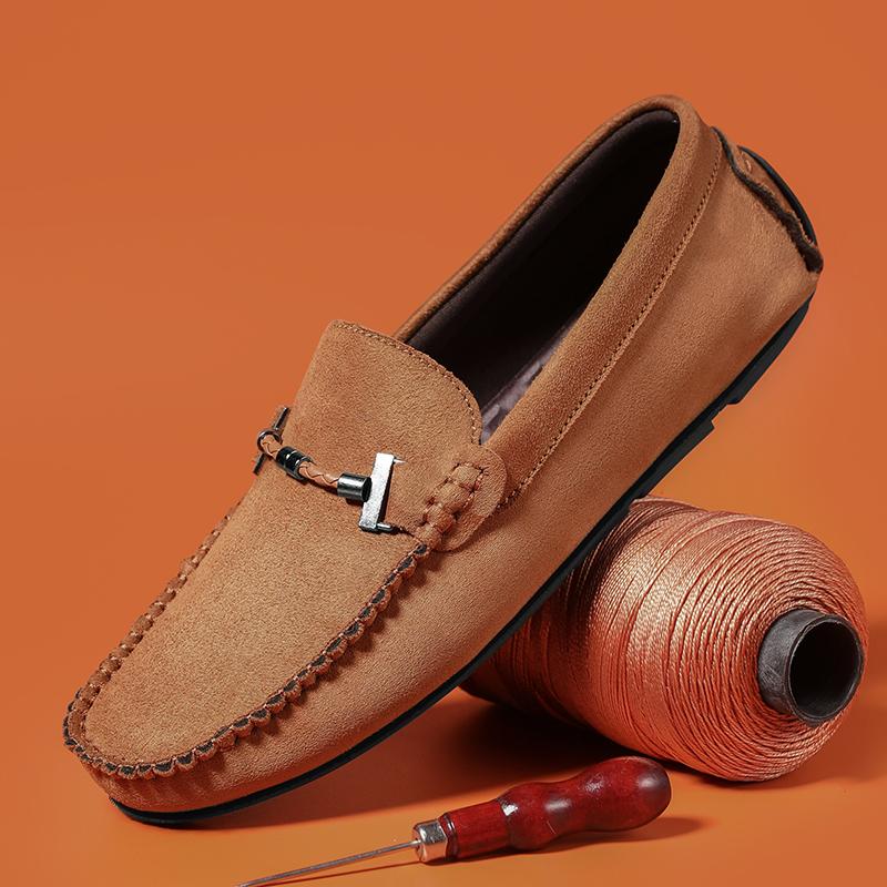 Suede Leather Loafers Leisure Walk Mens Casual Shoes Lace-Up Slip on Shoes Handmade Moccasins Leisure Walk Male Driving Footwear
