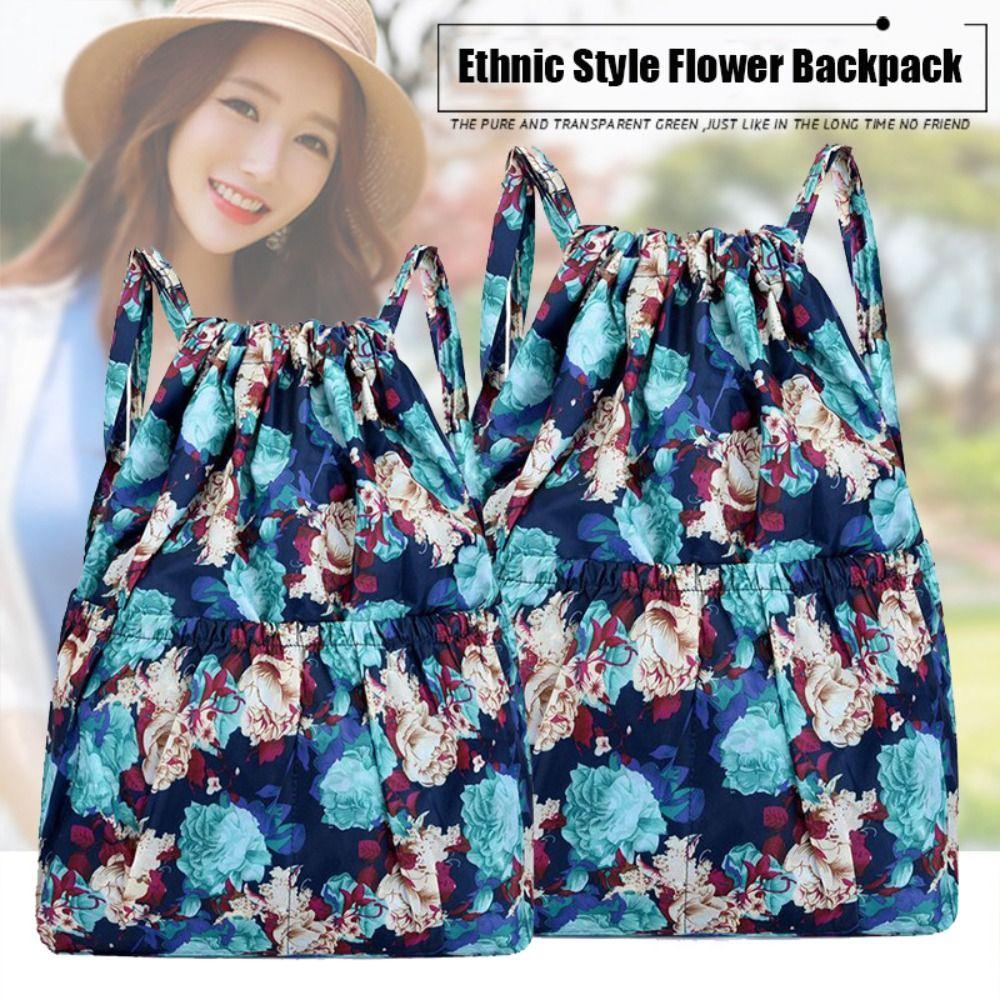 

Elephant Flower Printing Backpack Shoulder Bag Ethnic Style Handbag Portable Drawstring Bag Girls S-Style B