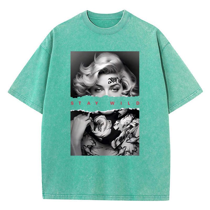 European Style Fashion Portrait Print Woman Cotton Washed T-Shirts All-Math Loose O-Neck Short Sleeve Tops Summer Clothes Unisex