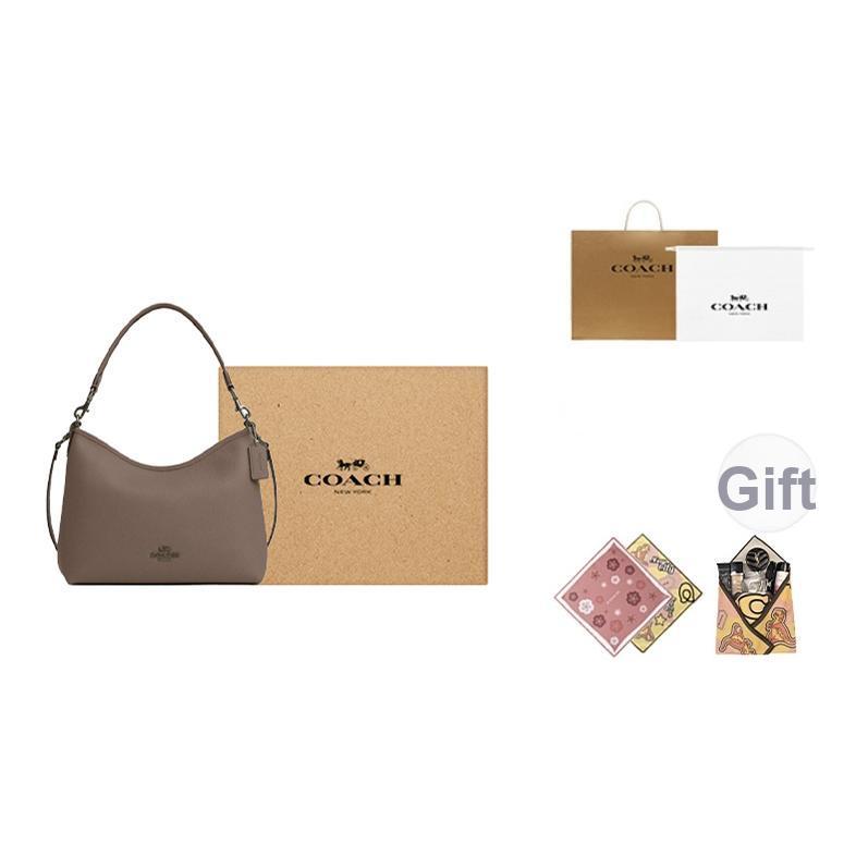 Coach Laurel 31 Logo Zip Closure Pebble Leather Tote Crossbody Shoulder Bag Large Women Bags Dark-Stone CR148-QBCBD