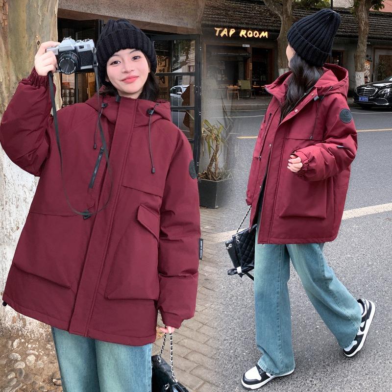 Large Size New Short Down Cotton-padded Hooded Casual Couple Tooling Cotton-padded Women's Jacket Jacket
