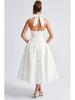 2026 Women's Exquisite Jacquard Halter Deep V High Waist A-line Dress