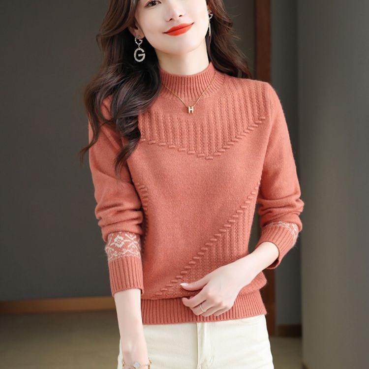 High-neck Sweater Women's Stylish Autumn and Winter Pullover Sweater Women's Loose Thickened Round-neck Knitted Sweater Top