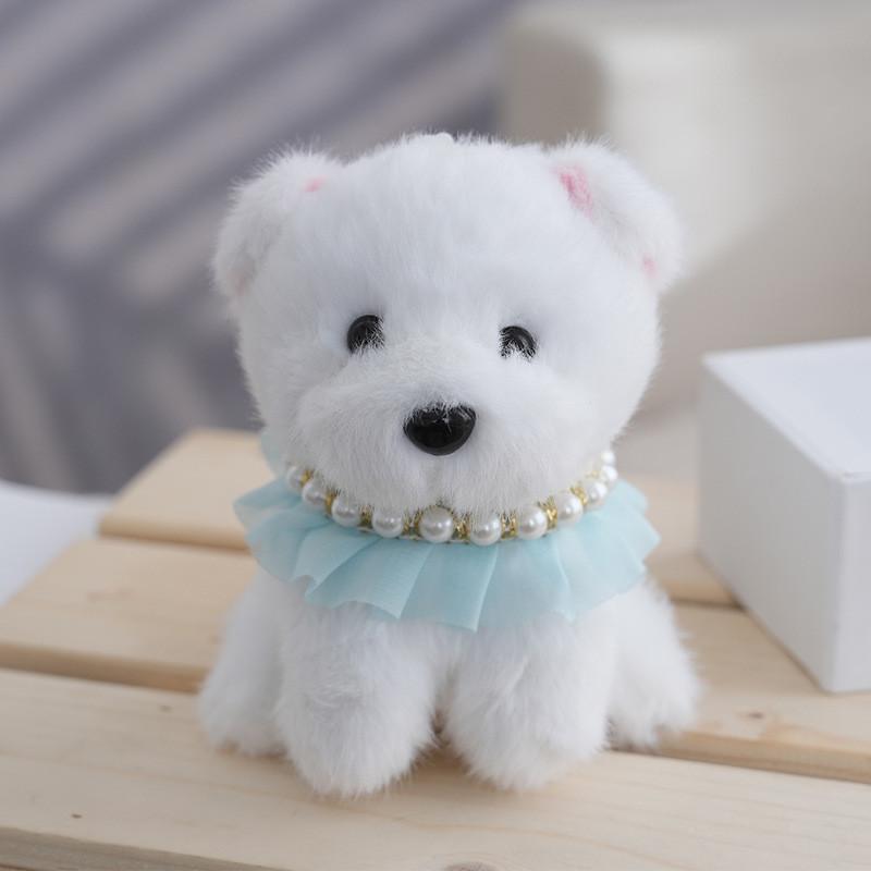 Adorable White Bichon Frise Plush Dog Toy With Cute Gray Pearl Puppy Design
