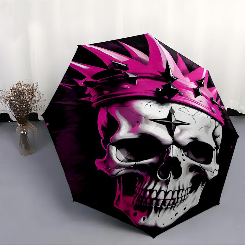 1pc Crown Skull Automatic Folding Umbrella - 8-Rib Compact Travel Umbrella Durable & Portable for Outdoor Use, Perfect Gift for Birthdays037