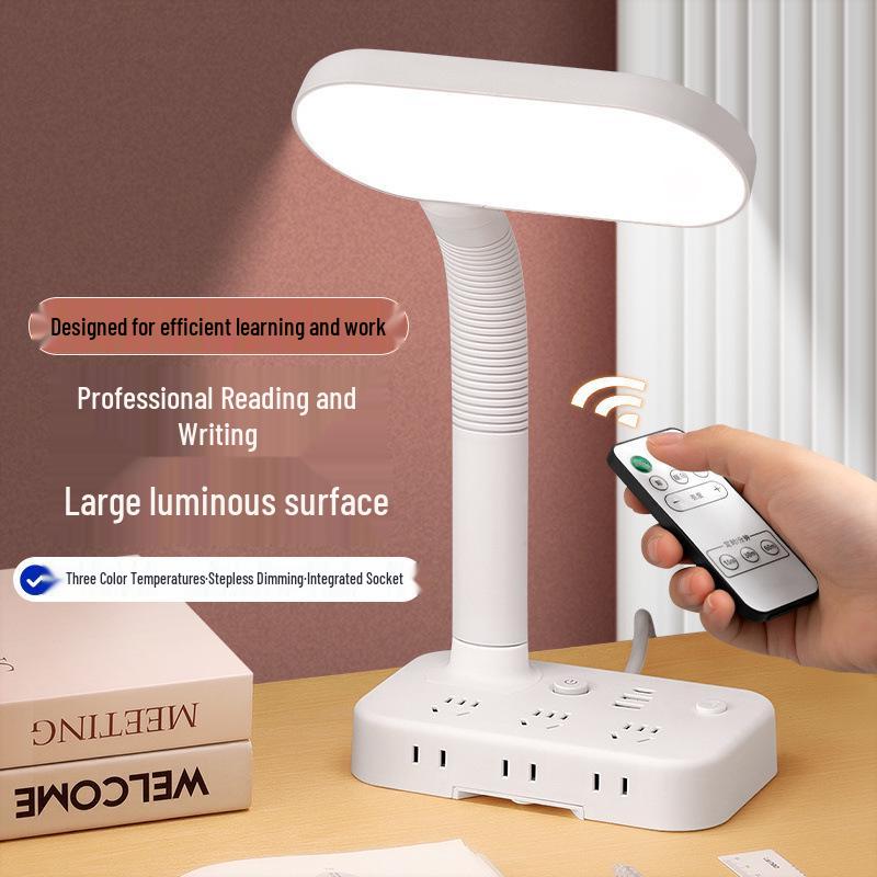 Eye Protecting Desk and Bedside Lamp with Power Strip for Dorms