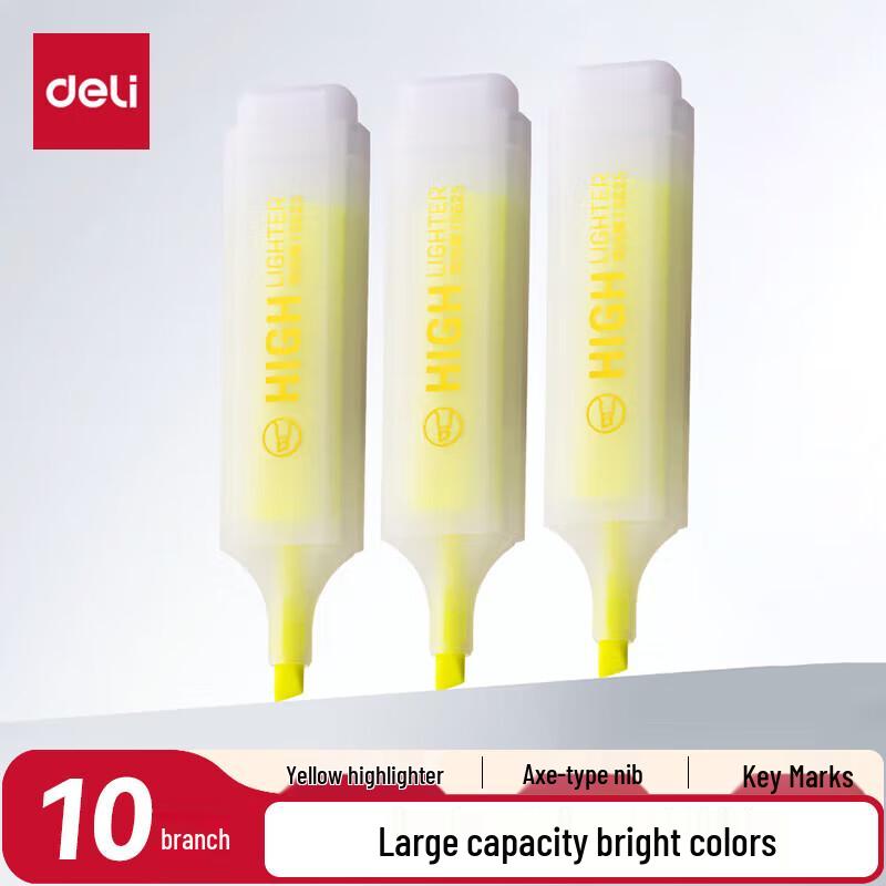 Deli Large Capacity Yellow Highlighter Pen (10-pack)