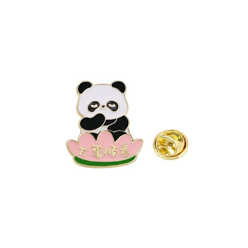 Zinc Alloy Enamel Dropping Brooch, Cute Cartoon Lucky Panda Snake Pattern 2025 Year of the Snake, New Year Festival Decorative Lapel Pin Badge