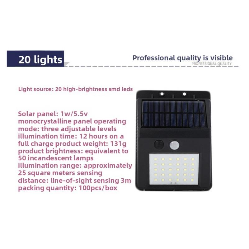 11 - LED Solar PIR Motion - sensor Wall Light: Waterproof,  Courtyard and Wall, Providing Excellent Outdoor Lighting.