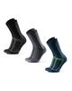 [DANISH ENDURANCE] Regular Crew Long-Distance Running Socks, Multicolor (1x Black, 1x Gray, 1x Navy Blue), Sizes 25.0cm - 28.0cm