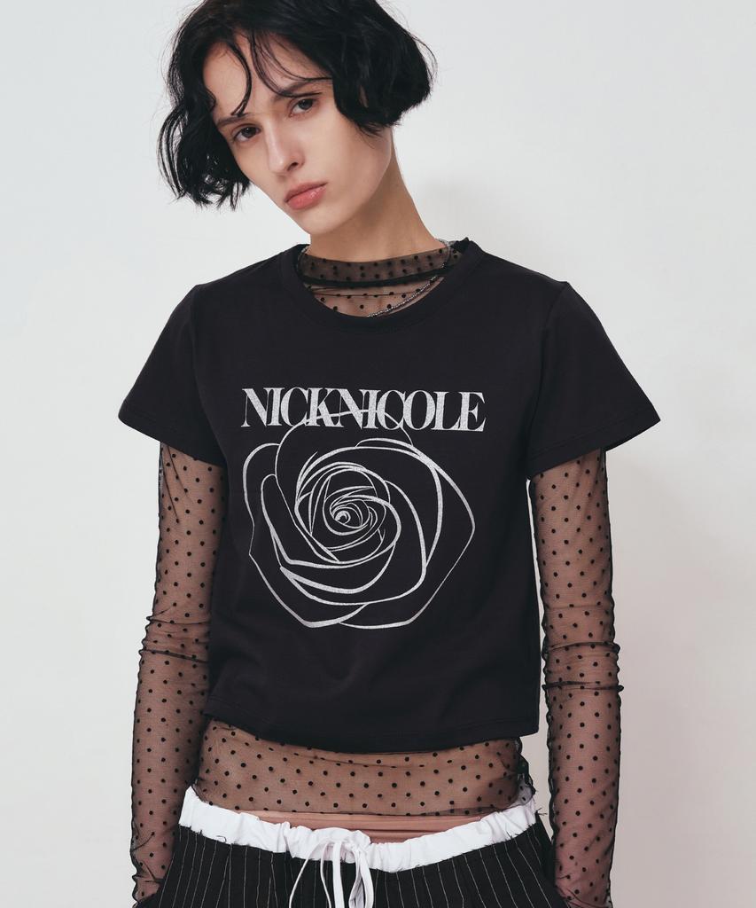 Nigaennikol Rose Signature Crop Top_Black Silver