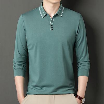 Maglietta a maniche lunghe da uomo con risvolto, autunno, nuova polo da uomo per giovani e mezza età, speciale scollo a V, tinta unita
