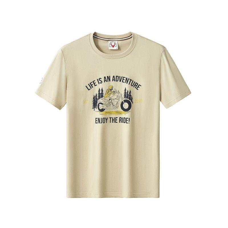 American Retro Motorcycle Print Pure Cotton T-Shirt Trendy Men s Short Sleeve Summer Export Cattle Goods Casual Cotton T-shirt Khaki XL