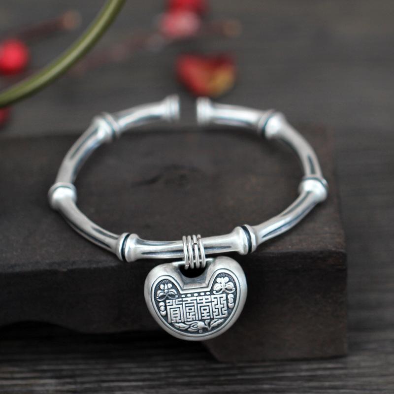 Ethnischen stil 925 silber Ruyi bambus armband frauen retro öffnen armband schmuck zubehör und geschenke